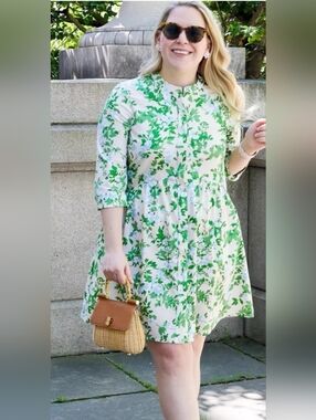Tuckernuck Green and White Floral Button-Front Mini Dress